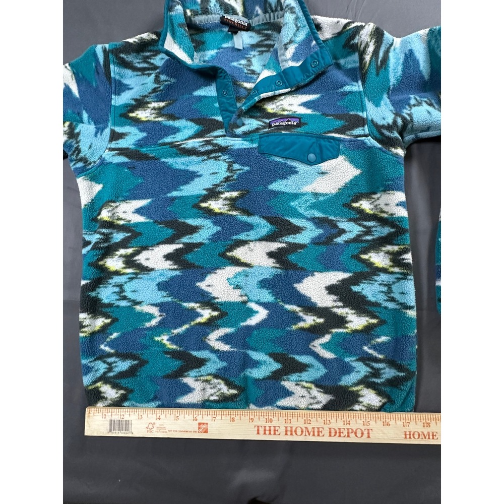 VTG Patagonia Synchilla Snap-T Fleece Pullover-S Teal Blue Geometric Ikat Print - Picture 3 of 15